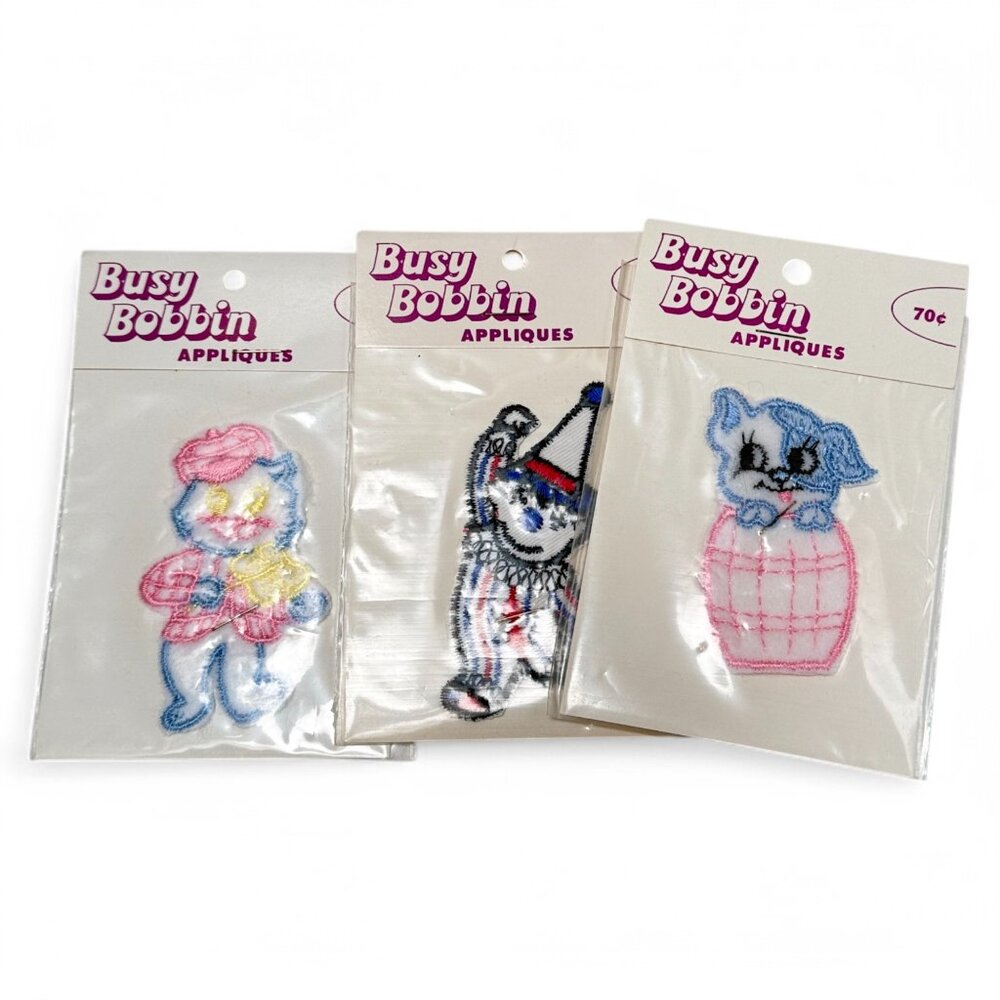 Busy Bobbin Appliques Lot 3 Vintage Sewing‎ Dog Cat Clown